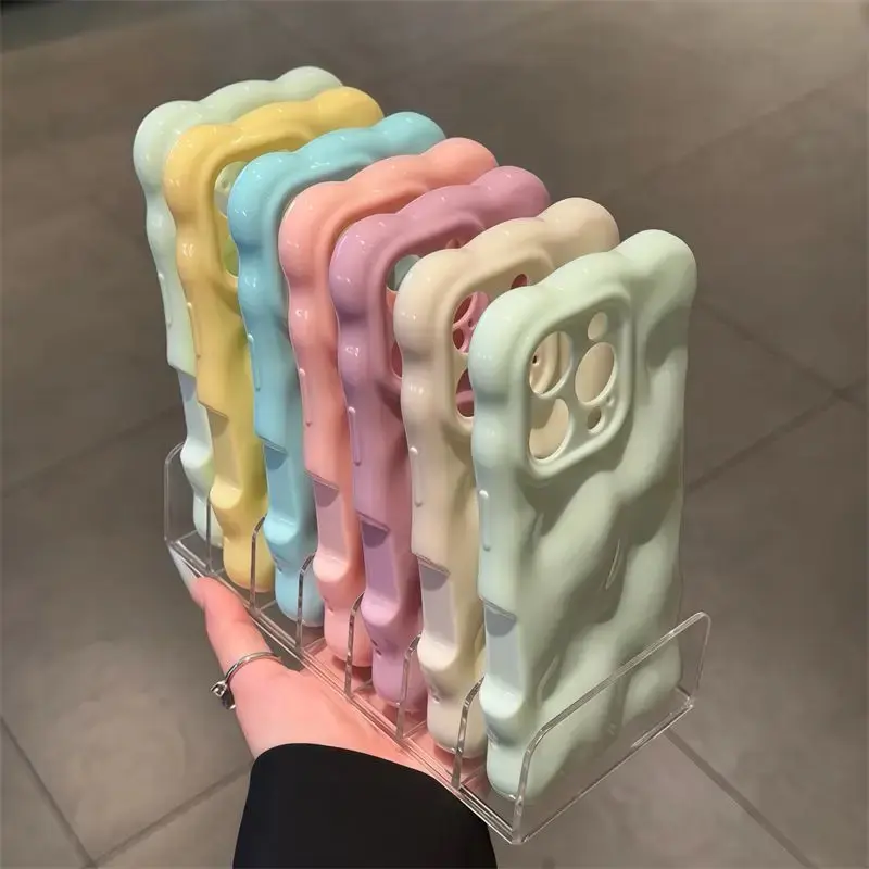 Luxury Wave Bubble Pattern Candy Color Glossy TPU-Plastic Phone Case with Wrinkle Meteorite Soft Finish, Compatible with iPhone 13-17, 13-17 Pro Max Plus - Protective Smartphone Accessory Cover, For Iphone 13