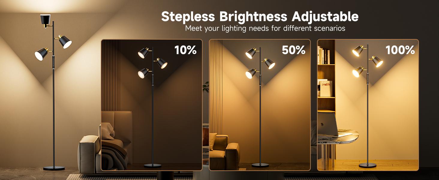 LED Tree Floor Lamp, 2500LM Super Bright Standing Lamp with Remote & Touch Control, 4 Color Temperatures, 3 Rotatable Lights, Modern Dimmable Floor Lamps for Living Room Bedroom Office