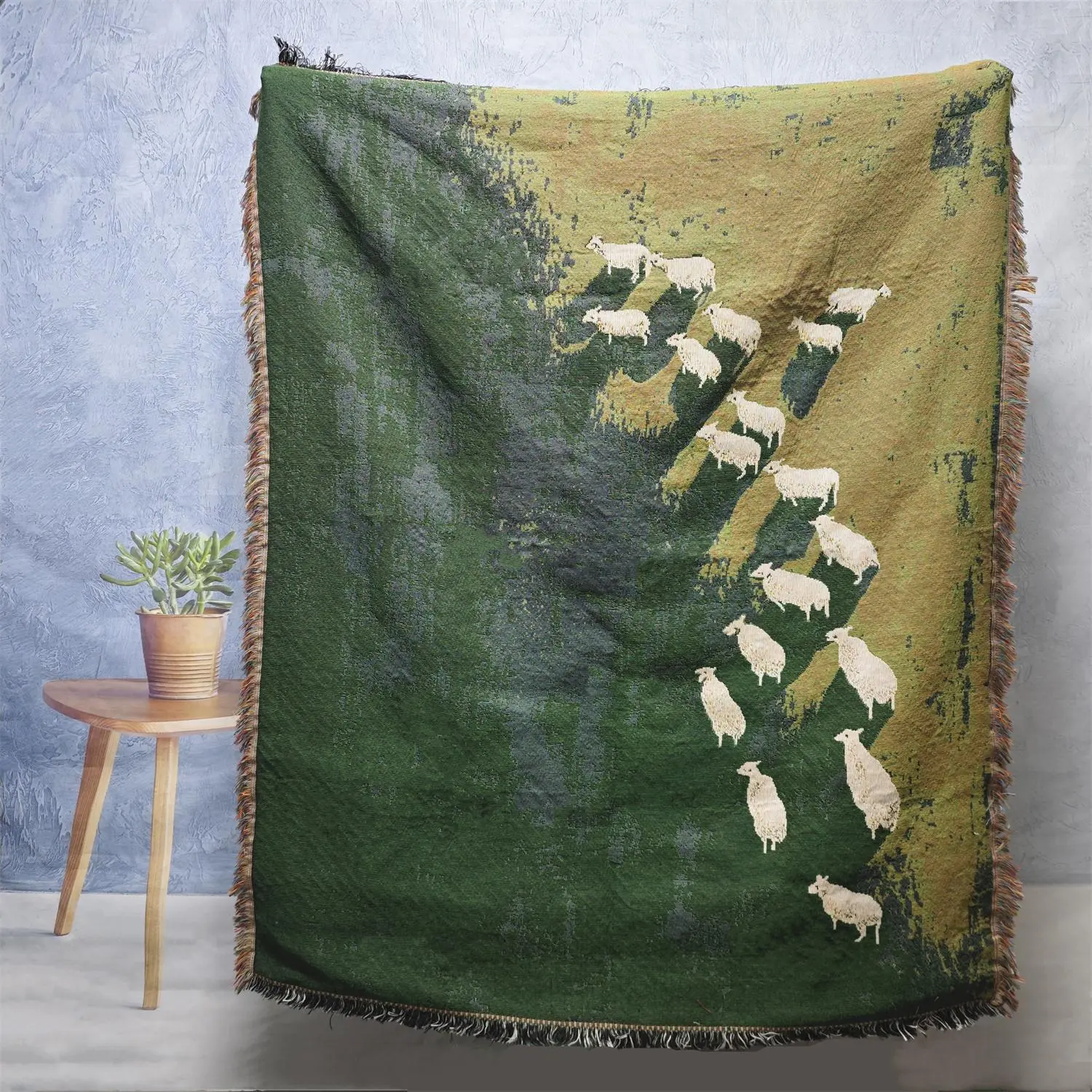 Sheep Pattern Tassel Throw Blanket, Bohemian Style Soft Warm Napping Blanket, Air-conditioned Room Blanket, Warm Nap Blanket for Home Office Travel