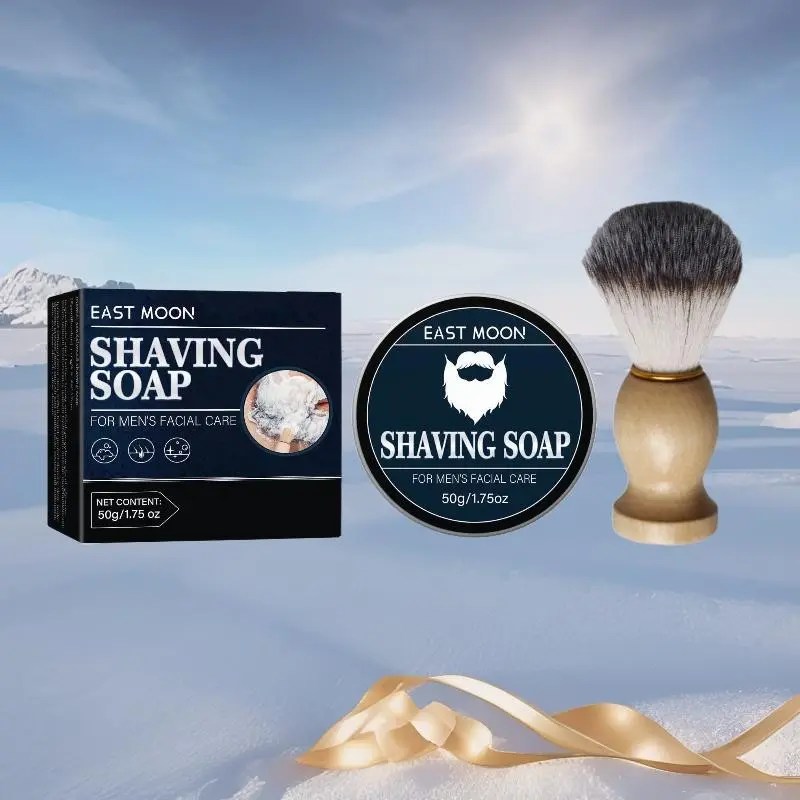 Two-Piece Shaving Soap Set, Rich Foaming, Softens Beard, Gentle Moisturizing, 50g Shaving Soap + Nylon Brush, Natural Ingredients, Suitable for Sensitive Skin