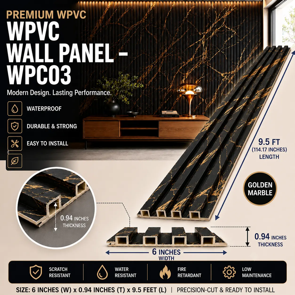 6 × 114.17 inches WPVC Wall Panel – WPC03