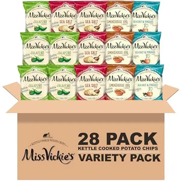 Miss Vickie's Kettle Cooked Potato Chips, Variety Pack, 1.375 Ounce (Pack of 28)