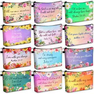 Valentine Gift Makeup Bag Gift for Women 14/30pcs Faith Pocket Bag with Bible Verse Floral Pattern Church Zipper Pouch Mini Travel Bag Appreciation Gift for Christian Mom Teacher Ladies Family Wife Friends Grandmom