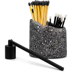 NYXIS Stone Match Holder with Striker, Dual-Chamber Match Cloche for 3" & 4" Matches, Heavyweight Handcrafted Fireplace Decor & Candle Accessory with Metal Snuffer, Housewarming Gift