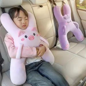 Kids Car Travel Pillow Head Support Prevention Head Slump Soft Cushion for Toddlers Children Road Trip Essentials Cute Pig Design Seat Belt Safe