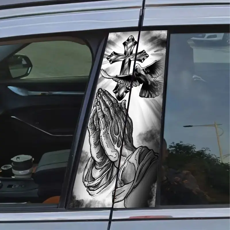 2 pieces Christian cross car sticker, car B-pillar waterproof trim covering scratches DIY door pillar sunscreen vinyl sticker, Vehicle Exterior Decoration, Automotive Decoration, Car Decorations, Car Decals, Decal For Cars