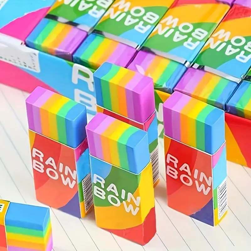 6/12/24pcs Rainbow Erasers in Vibrant Colors, Cute and Portable Dust-Free Art Supplies, Art Materials, Stationery, Perfect Back to School Gifts for Students