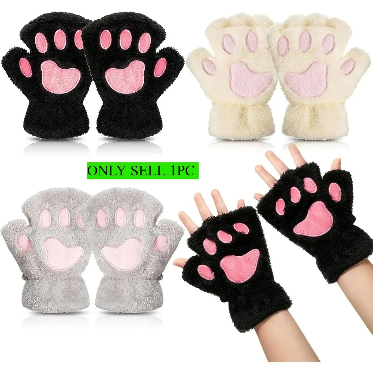 Cat Paws Gloves Fingerless Bear Furry Paw Cute Hand Gear Cosplay Costume Accessories