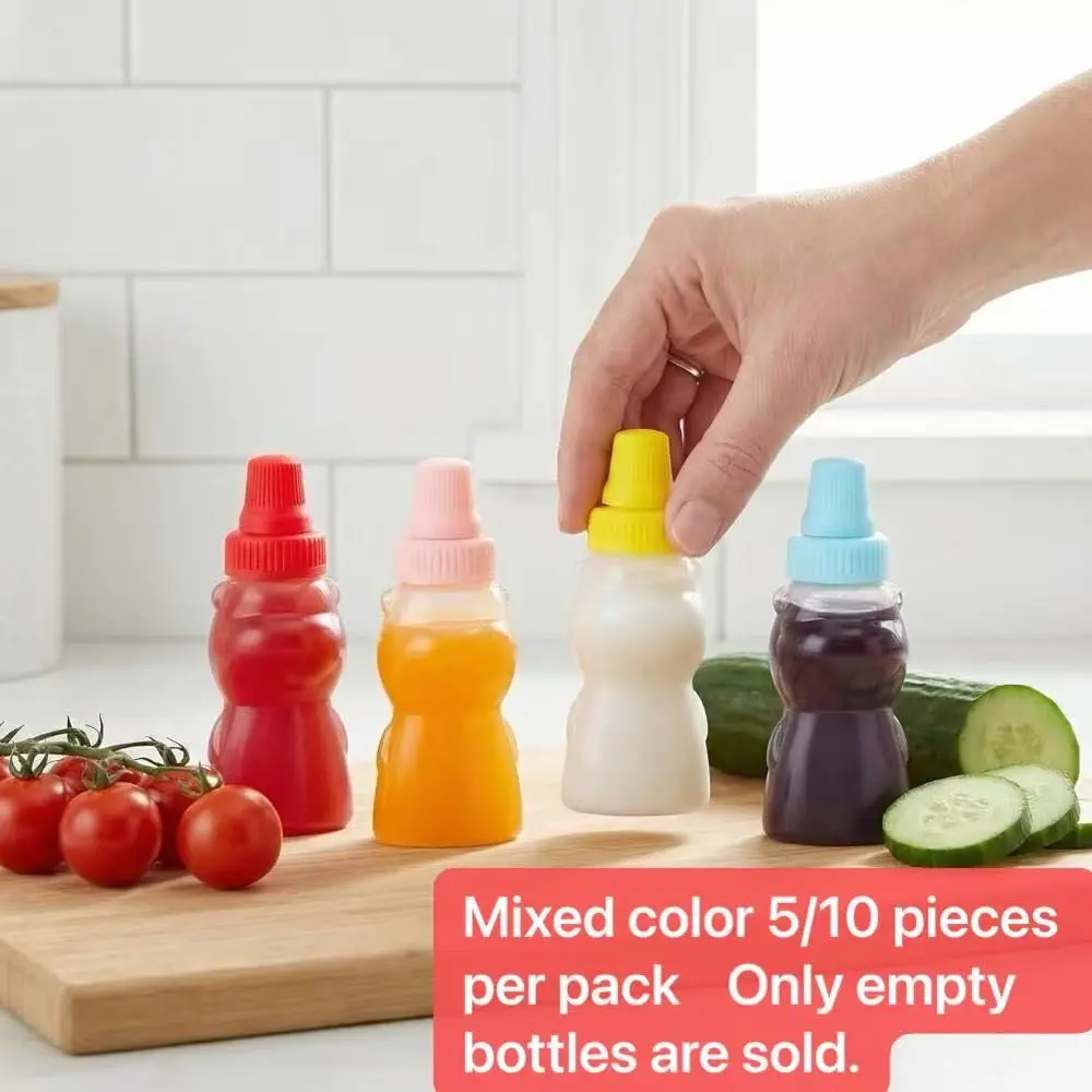 Mini Bear-Shaped Condiment Containers, Seasoning Containers, Blue Lids, Portable Kitchen Gadgets Kitchenware Sauce Bottles for Ketchup Salad Dressing Soy Sauce