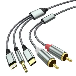 Lightning to RCA Cable Audio Aux Adapter,RCA to 3.5mm Cable，USB C to 2 RCA Audio Cable， (3 in 1 Audio Cable) for Power Amplifier, Car, Home Theater, Speaker and More(Lightning Compatible)