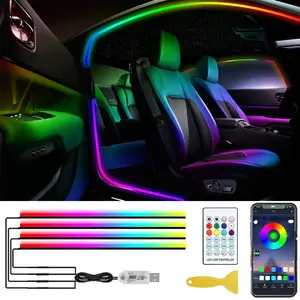 Car Door Frame Interior LED Ambient  with Wireless APP and Remote Control, RGB 4 in 1 Door Frame Ambient Lighting Kits , 4-Door Vehicle Complete Kit, 16 Million Colors Sound Active Function Car Neon Lights