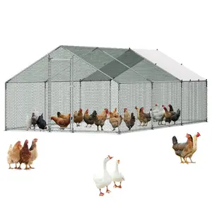 Father's Day Gift Metal Chicken Coop with Spire Roof, 9.8ft Length Walk-in Poultry Run (9.8x19.6x6.5ft) - Outdoor Backyard Farm Enclosure with Cover, Security Lock