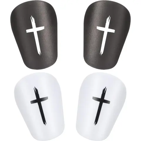 Christian Faith Cross Print Football Shin Guards - 2 Pairs Black & White 3x2in Ultra-Mini Lightweight, Short-Sock Fit, Breathable EVA Adhesive-Backed Foam Acetate Protective Gear with Ergonomic Design for Youth, Football Accessory