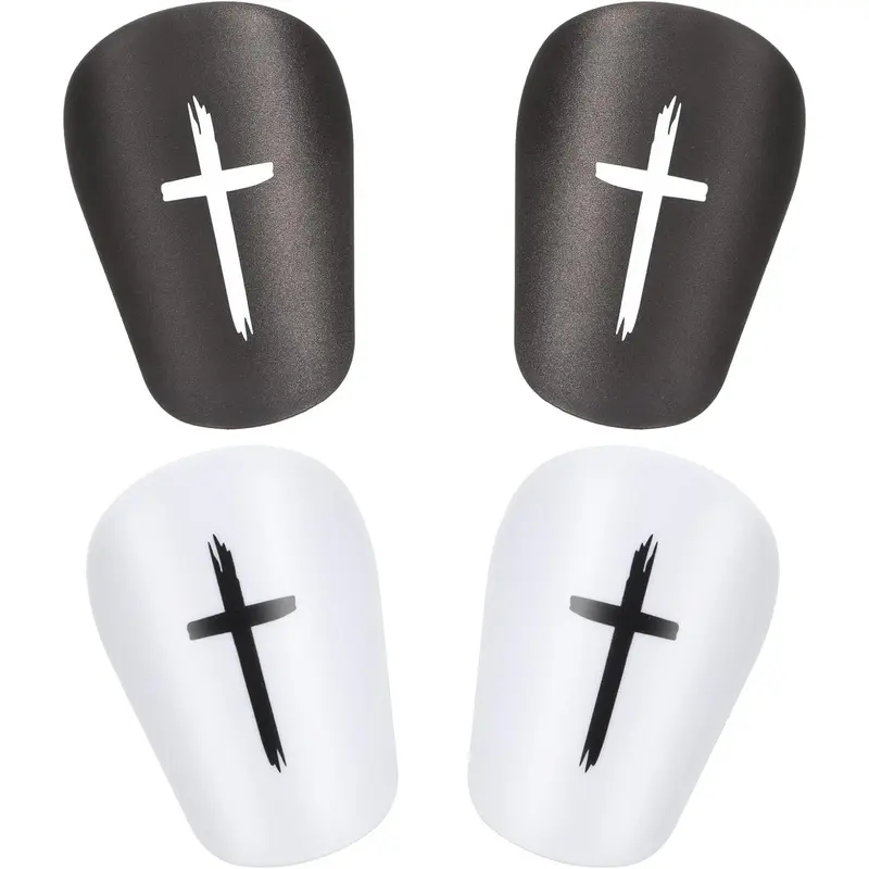 Christian Faith Cross Print Football Shin Guards - 2 Pairs Black & White 3x2in Ultra-Mini Lightweight, Short-Sock Fit, Breathable EVA Adhesive-Backed Foam Acetate Protective Gear with Ergonomic Design for Youth, Football Accessory