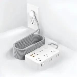 Extension Cord with 6 Multiple Outlets - Flat Plug Power Strip with 4 USB Ports (2 USB C), 5/10Ft Long Braided Cord, Wall Mount for Home Dorm Room