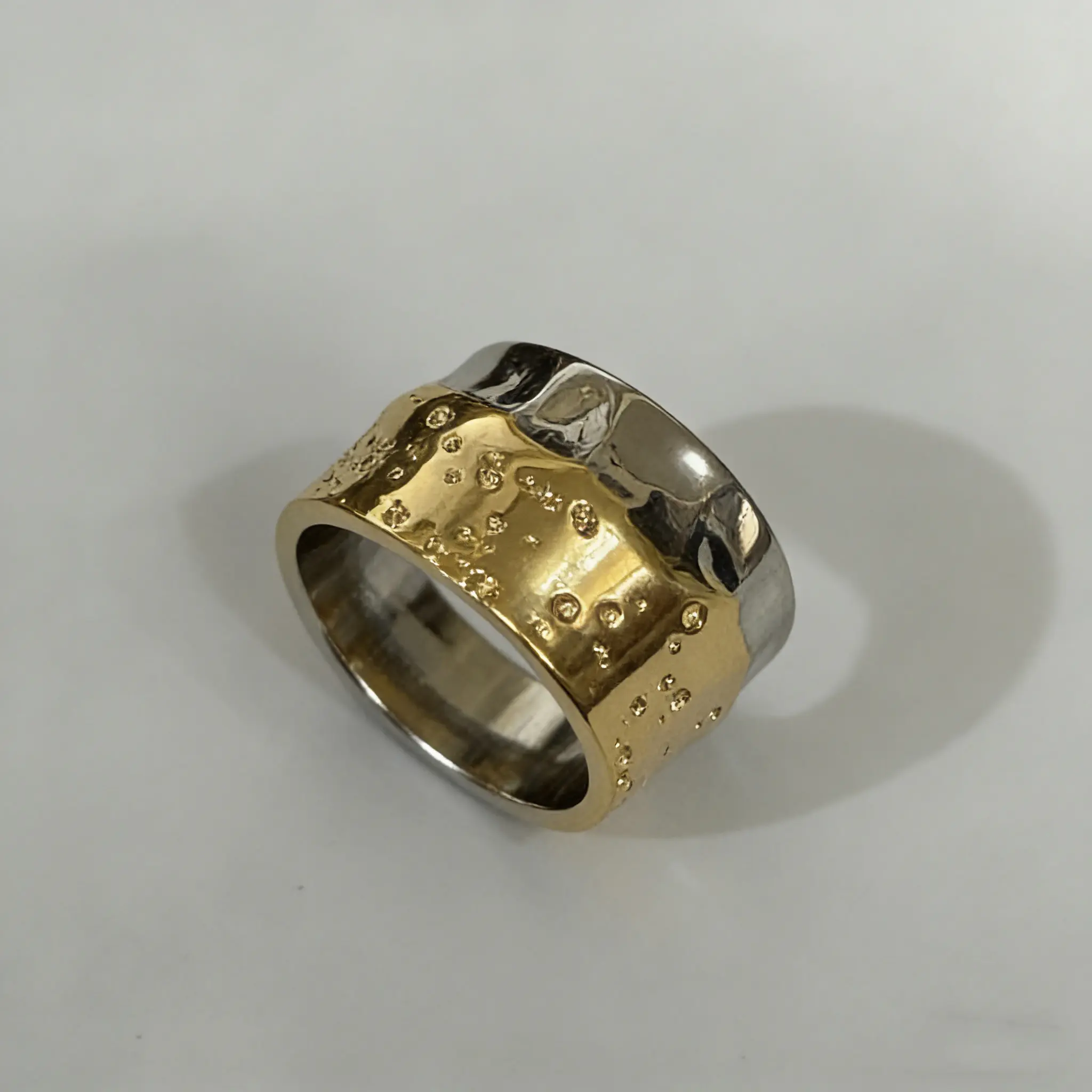 Wide-width color-block design ring, retro industrial style ring, with a strong handcrafted hammered texture, retro and rugged in texture, unisex neutral style ring, punk style ring, stackable accessory, a holiday gift for him.