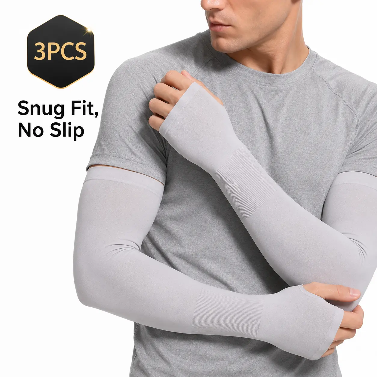 3PCS Summer Cooling Arm Sleeves, UV Protection Ice Silk Compression Sleeves, Breathable Sun Protection Arm Covers for Cycling, Running, Driving, Golf & Travel