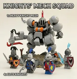 Medieval Castle Knights Minifigures Set with Giant Armor Mech 4 Elite Knights Figures 1 Large Armored Warrior Epic Castle Battle Building Blocks Toy Army Soldiers Collection Gift for Kids & Medieval Fans