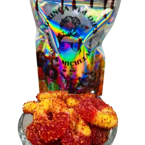 Chewy Candy Rings with Peach & Chamoy Spice - Gringas Chamoy Peachy Rings Snack Sweet Snack