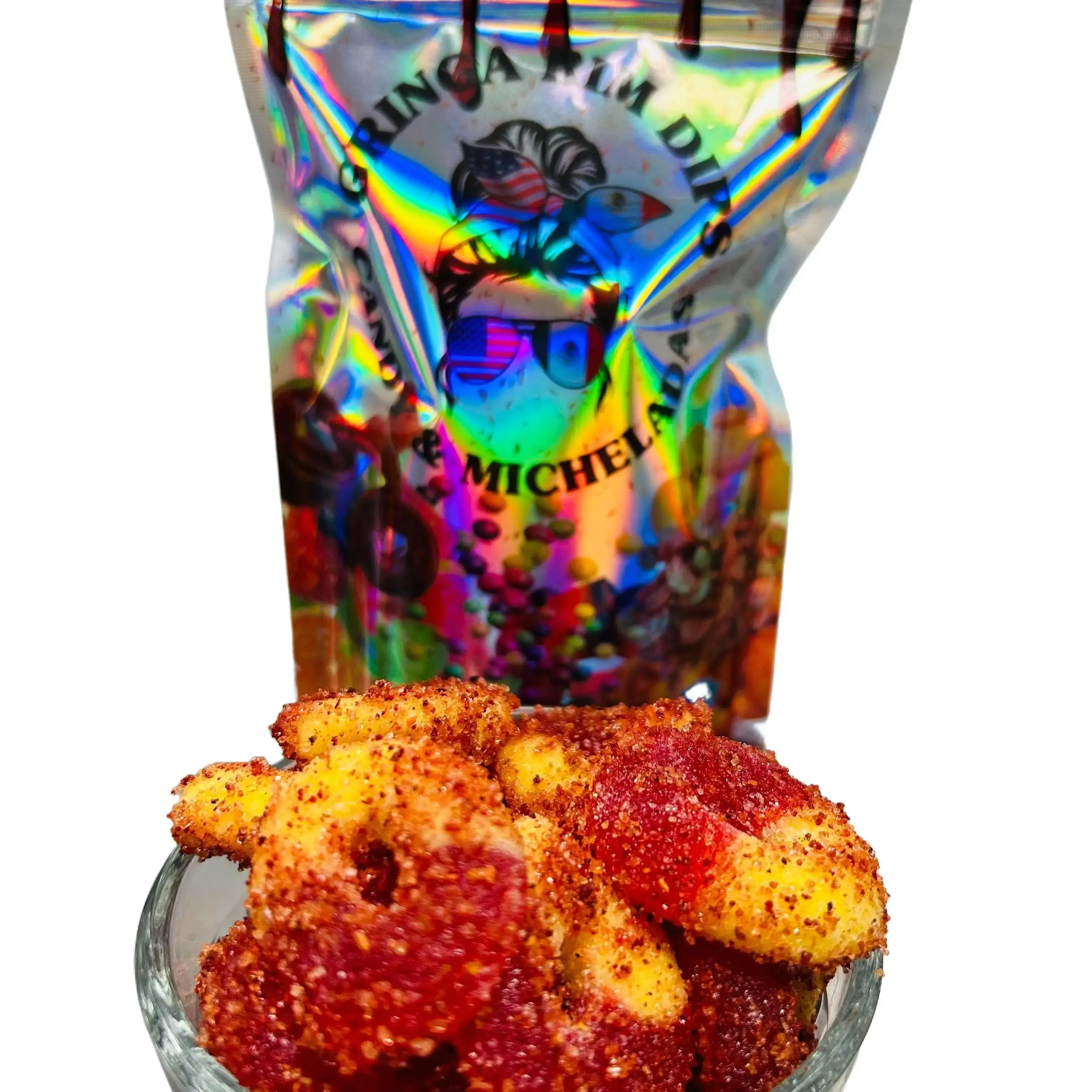 Chewy Candy Rings with Peach & Chamoy Spice - Gringas Chamoy Peachy Rings Snack Sweet Snack