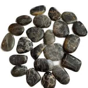 Black Moonstone Flat Pocket Stone Crystal 1 Piece wholesale agate reiki gift inner peace fire quartz spiritual awakening Handmade Rose confetti malachite selenite tower Anxiety Relief crystal pendant Natural Geode Triple Protection