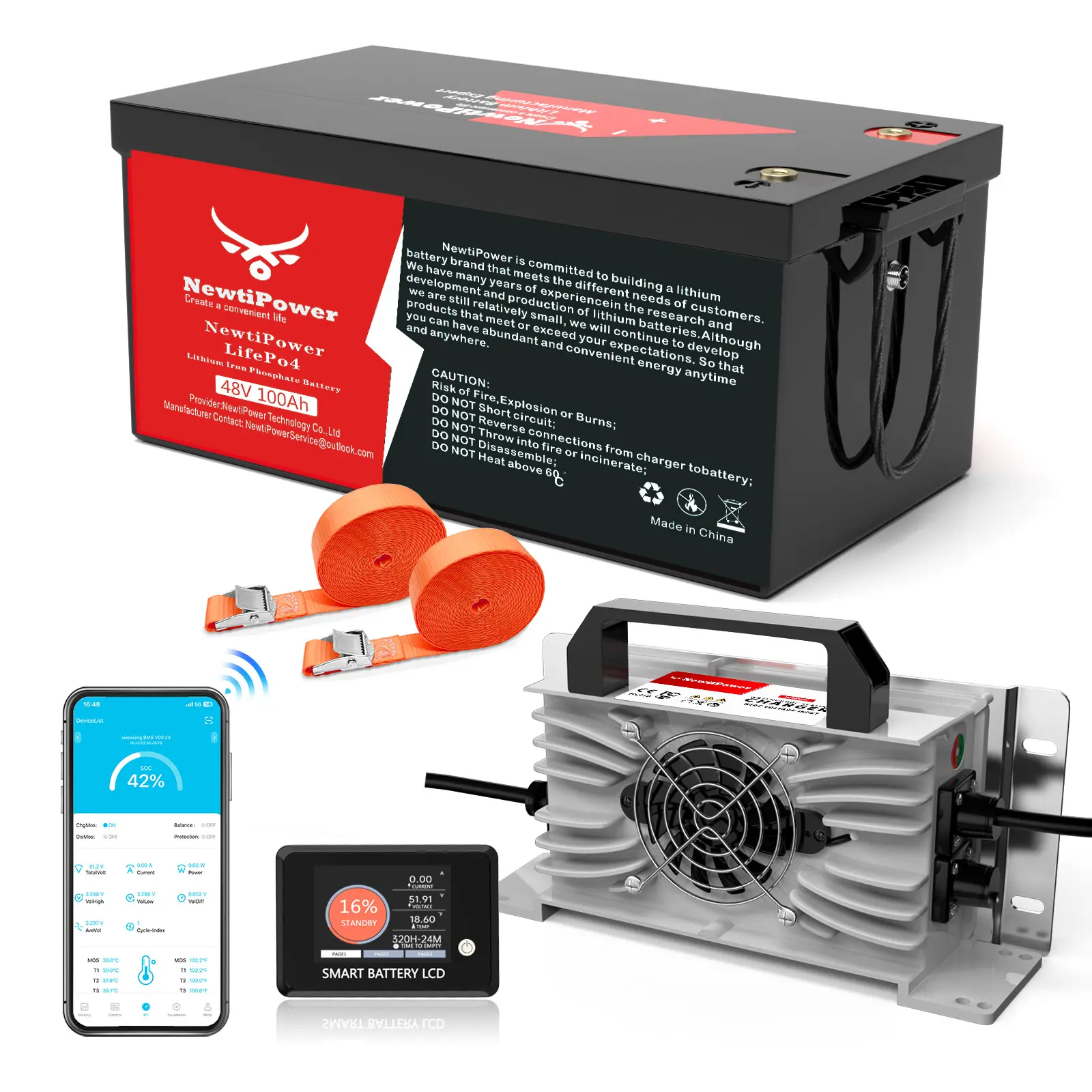 NT48-100Blu LiFePO4 Lithium Battery - 48v 100ah Power, Home Backup Ready, for Marine/RV/Golf Cart, with App Battery Monitor