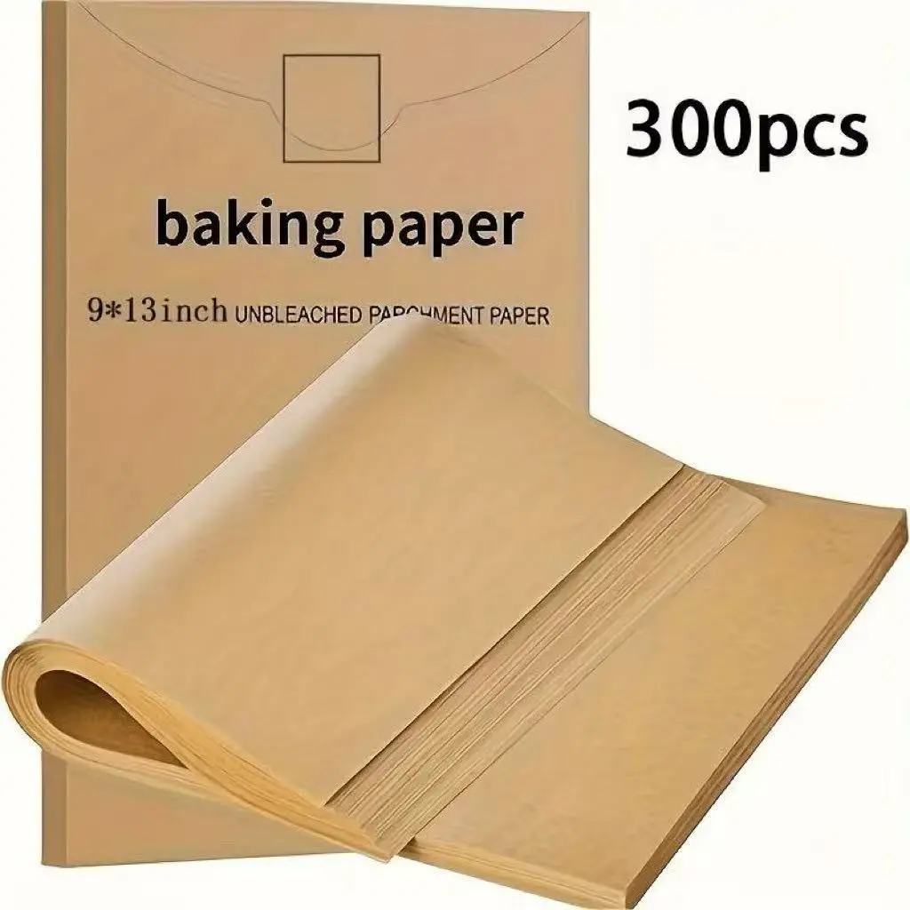 Unbleached Nonstick Food Grade Parchment Paper Sheets - 300-Pc Supply, 9x13 Inch Precut Quarter Size, Baking Accessories for Baking, Steaming, Grilling