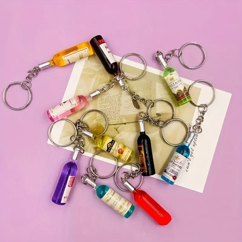 10pcs Mini Realistic Wine Bottle Keychain Charm, Lightweight Keychain, Trendy Cute Keychain, Wine Bottle & Cork Pendant, Perfect for Bags, Car Keys, Christmas Gifts, Durable