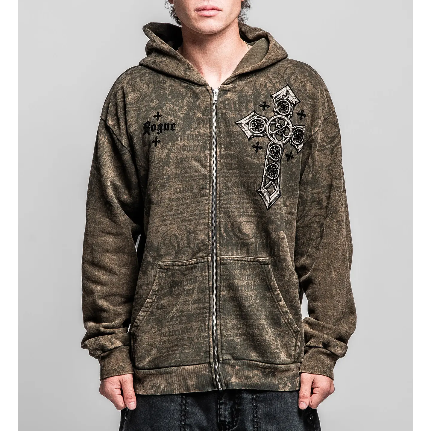 Affliction Men's Zip-Up Hoodie Rogue Crossed