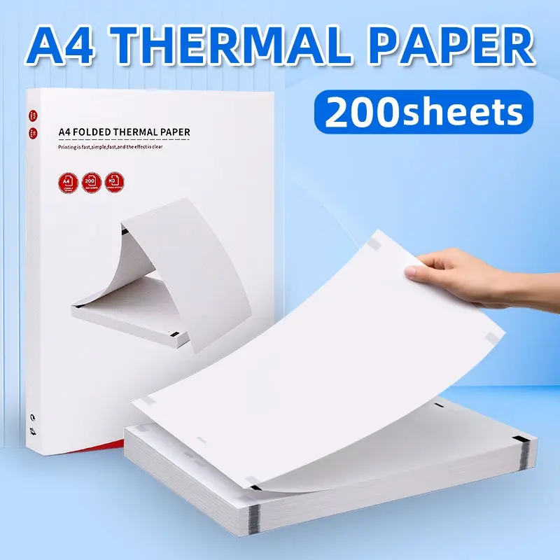 100/200 Sheets Thermal Paper 8.26 X 11.69 Inches, Folding, Compatible with Portable Printers, Auto Feed, High-Resolution Printing for Business Invoices, Contracts and Documents