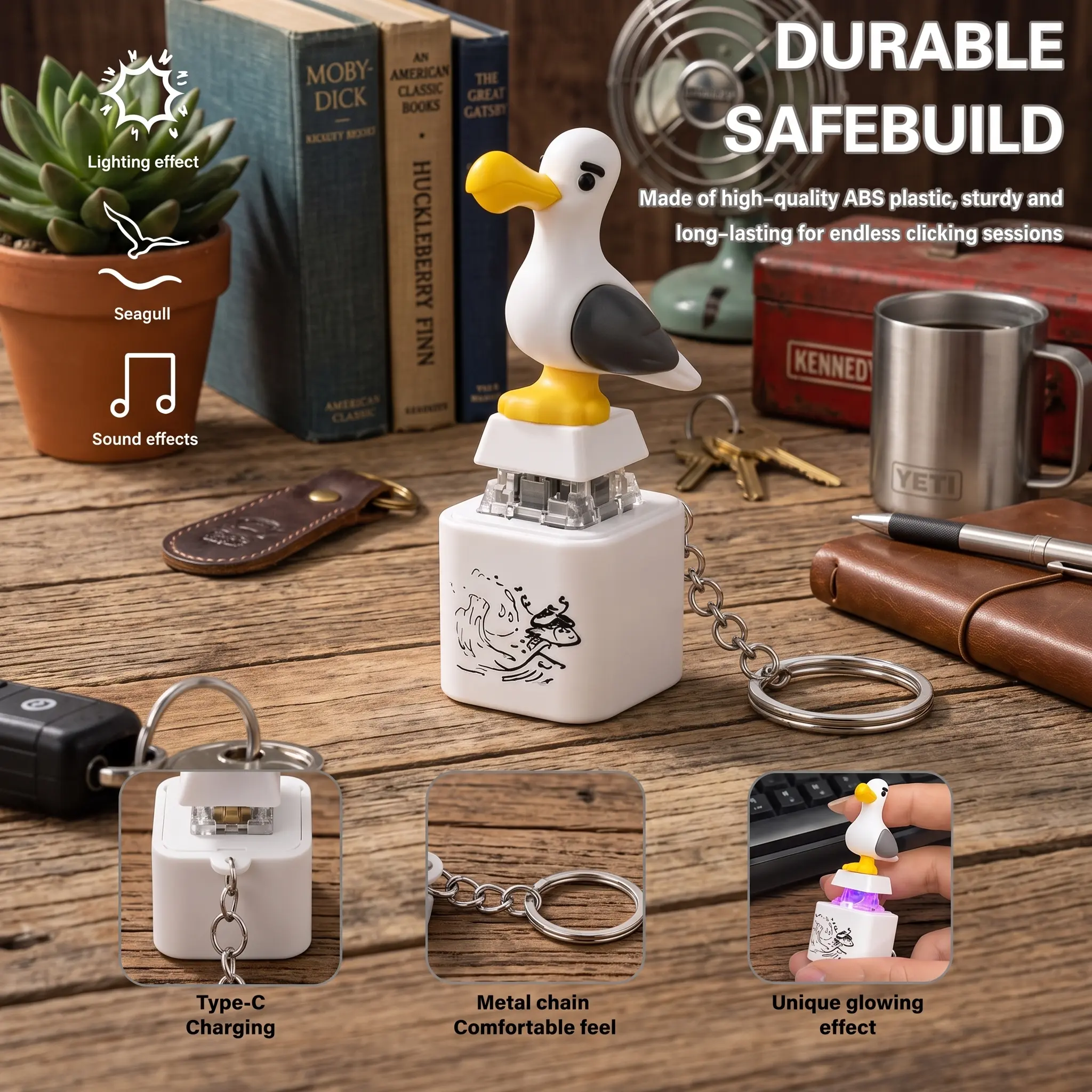Seagull Shaped Keychain Equipped With Press Button, Simulated Bird Sound & LED Flash Light, Portable Interactive Bag Charm Present For Relatives And Friends