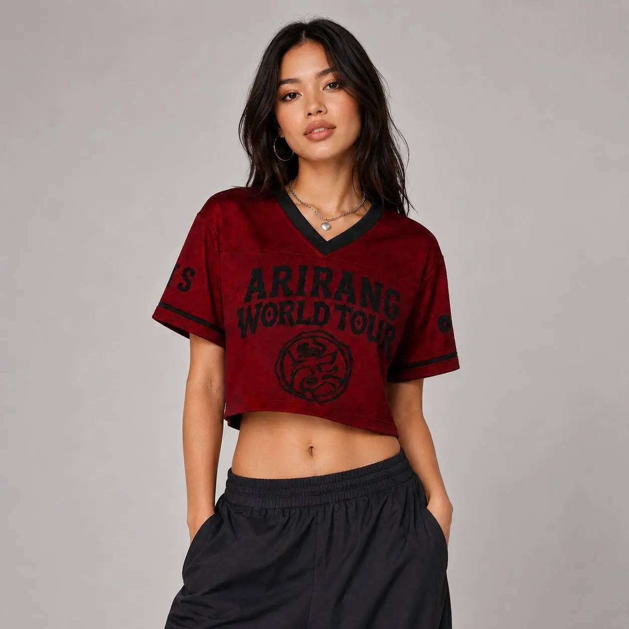 Red World Tour Cropped Jersey, Vintage Kpop Inspired Concert Shirt, Oversized V Neck Fan Top, Unisex Streetwear Gift