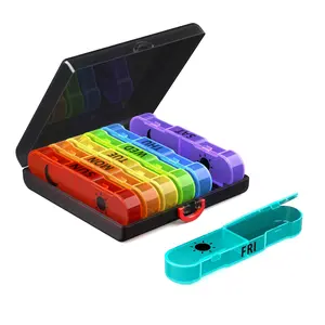 7 Day AM PM Pill Organizer 2 Times a Day, Large Portable Weekly Pill Box for Travel, Pill Case for Medication/Vitamins/Fish Oils/Supplements