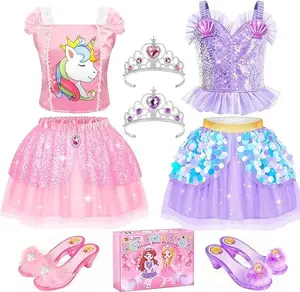 Mother Day Gift Princess Dress Up CLothes with Princess Shoes, Kids' Dress Up & Pretend Play Costumes for Little Girls, Mermaid & Unicorn Dress Up Toys Set for Toddlers, Christmas Birthday Gifts for 3-6 Role Play