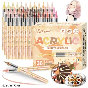 Skin Tones Art Markers,12/24/36/72 Color Soft Brush Tip Acrylic Paint Pens, Quick-Drying Waterproof Acrylic Paint Markers for Illustration Sketching, Wood,Glass,Fabric,Rocks Painting