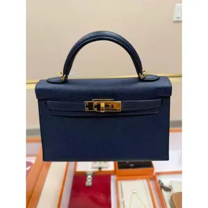 Pre-owned HERMÈS LEATHER Shoulder Bags MINI KELLY II NAVY BLUE GHW