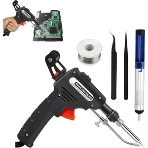 Multi-Function Iron Welder, Soldering Gun Automatic Hand-held Solder Iron Kit, Electric Welding Gun for One-hand Welding Repair & DIY, with Desoldering Pump, Tweezers, Soldering Wires (Black)
