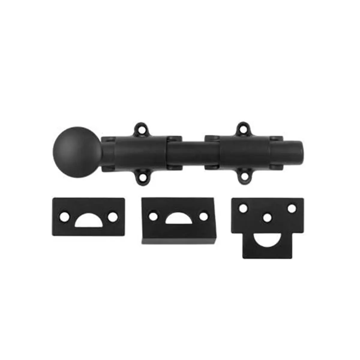 212 MAIN 6 in. Heavy-Duty Solid Brass Surface Bolt Door Lock, Weatherproof Black Finish for Extra Security, Includes Angle/Mortise/Universal Strikes, Hinges, Angle, Mortise And Universal Strikes Included, Corrosion-Proof
