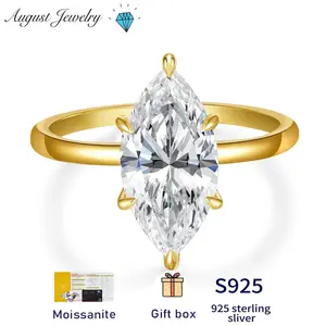 925 Sterling Silver Moissanite Four-Prong Marquise Engagement Ring Wedding Band Women’s Single Item Anniversary Jewelry Gift