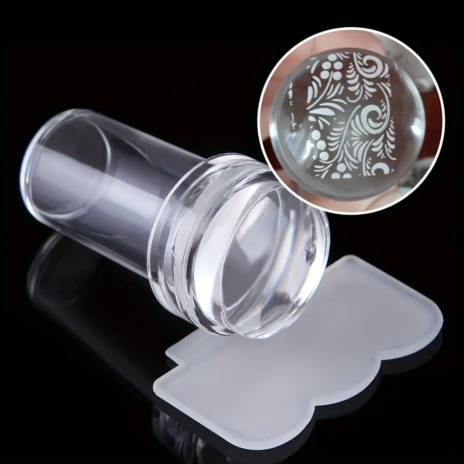 Nail Art Stamping Tool Kit, Small Clear Silicone Stamper With Scraper, For Nail Stamping Plates Design Transfer, Manicure Decoration Accessory, Pedicure Care Tool, Nail Art Accessories