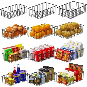 12 PACK (3 Szie) Small Wire Storage Baskets for Organizing,Pantry Organization Bins for Cabinets, Metal Basket for Kitchen, Bathroom Organizer (Black)