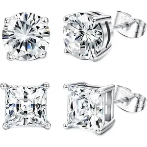 Earstuds for men and women | Pure silver earrings | Bright cut simulated earrings for sensitive ears