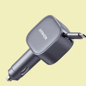 Anker USB-C Car Charger, 75W Max Ultra-Compact Type-C Fast Car Charger with Built-in Retractable Cable Car Adapter for iPhone 15/14 Series, Samsung S24/S23, MacBookPro/Air, iPad, and More