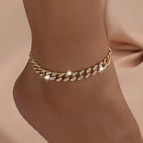 【Black Friday】Elegant Adjustable Cuban Link Anklet with Rhinestone Accents, Trendy Fashion Jewelry, Birthday Gift for Women