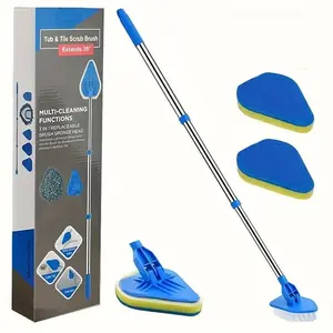 Expandable 2-In-1 Bathroom Cleaning Brush Set, Bathroom Accessory, Stainless Steel Handle & Sponge Heads, Long Reach Tool for Bathtub Floor Pool