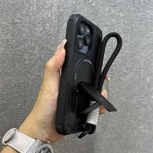 Magnetic Invisible Stand Phone Case Protector with Wrist Strap, Shockproof Protective Military Design, Anti-Drop Colorful Cover Casing for iPhone 17-11 Pro Max, Smartphone, Cellphone, Protection Accessories