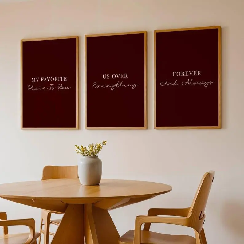 Love Quote Poster Unframed able Wall Art Bundle, Burgundy Minimalist Valentine's Day Poster Unframed s, Valentines Wall Art Set of 3, Couple Wall Art Bundle