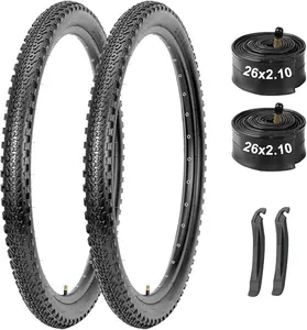 2-Pack Mountain Bike Tires & Tubes Set: 26/27.5/29-Inch Puncture-Resistant MTB Tires with Heavy-Duty Butyl Inner Tubes & Tire Levers for Off-Road Cycling