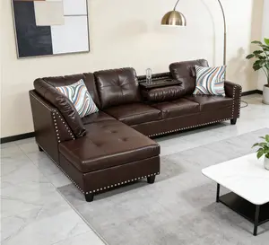 Stain-Resistant Brown Faux Leather 3-Piece Sofa Set