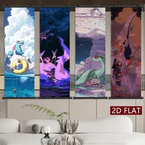 Anime Pattern Wall Art, Anime Design 4 Counts/set Unframed Anime Hanging Scrolls Painting, Wall Art Home Living Room Decoration, Ideal Gift for Friends, Ornaments